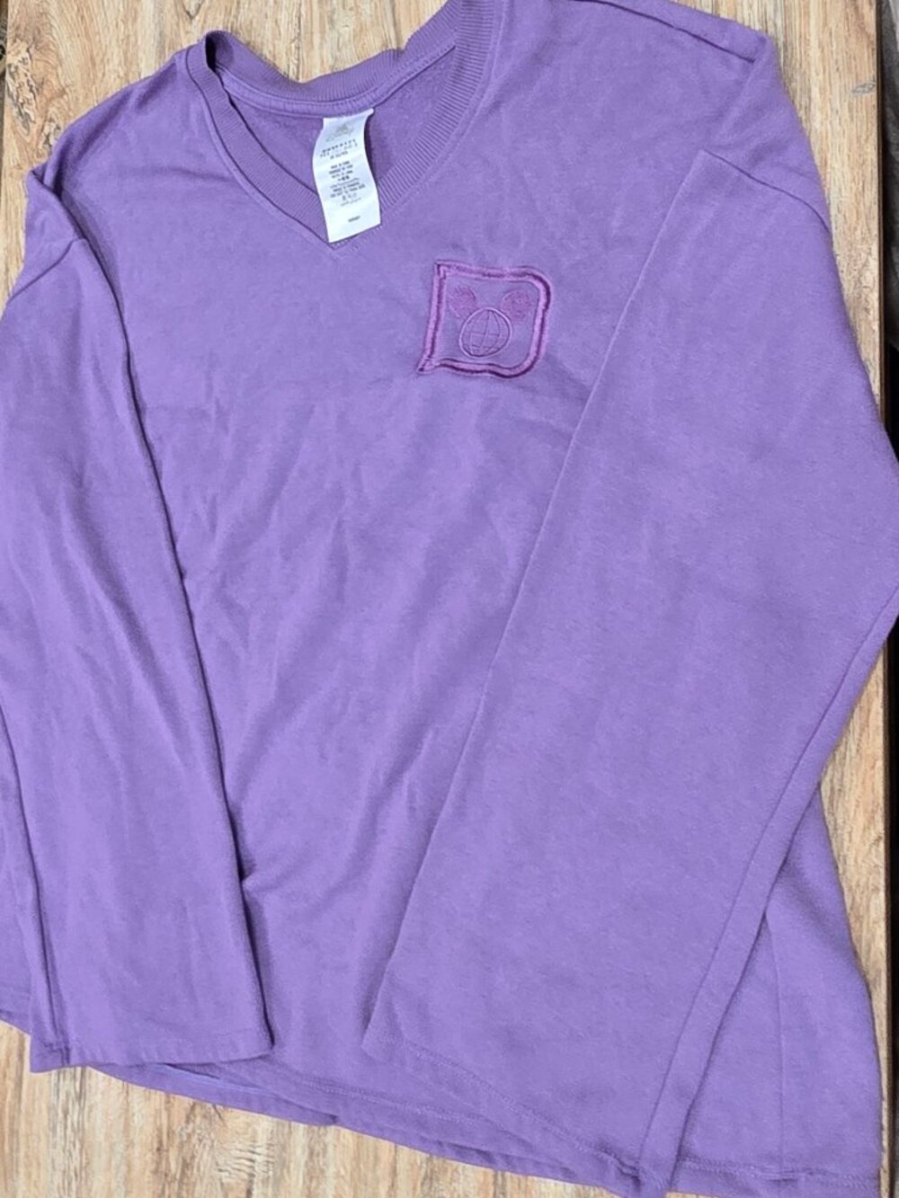 Disney World Purple V-Neck Sweatshirt | Embroidered D Logo | Size M (#103)